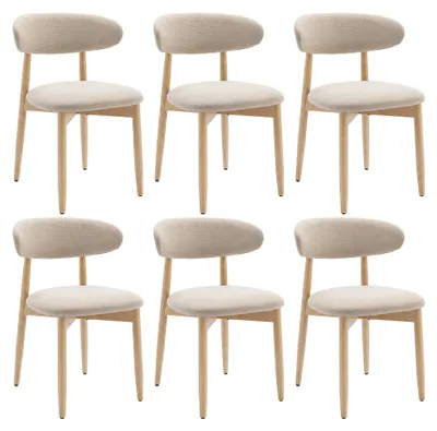 Image de Lot de 6 Chaises en bois massif, robustes et élégantes, style nordique minimaliste, idéales pour salle à manger et cuisine, beige