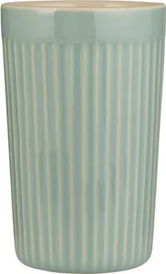 A single light blue ceramic mug with vertical ridges.