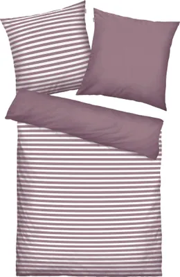 Produktbild von Tom Tailor Bettwäsche Set - MEDIUM STRIPES, Renforcé Bettwäsche, Wendemotiv, Baumwolle Mauve/Weiß 135x200cm