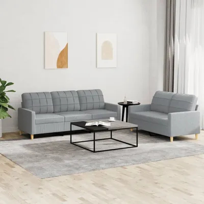Produktbild von ZMH 2-tlg. Sofagarnitur mit Kissen Hellgrau Stoff