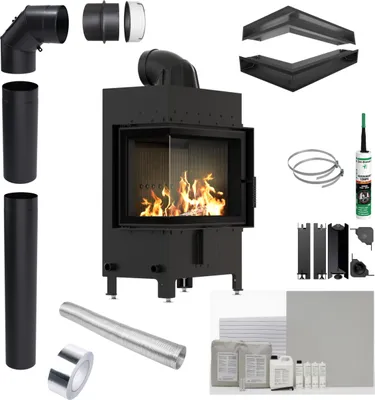 Immagine prodotto di KRATKI LUCY inserto camino sinistro 12 kW Ø 200 NERO set da incasso