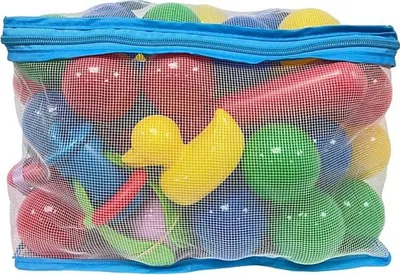 Produktbild von Plastikkugeln in PVC-Netz, 62 Stück, Durchmesser 6 cm