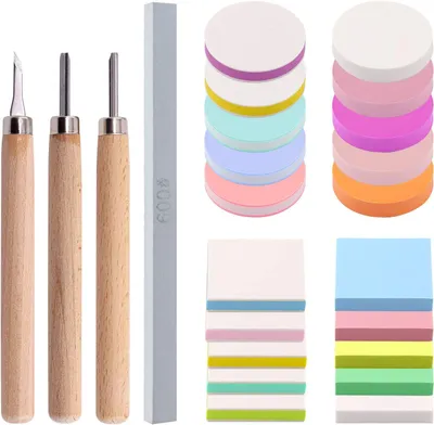 Imagen del producto de Juego de bloques de corte para sellos, de 22 piezas, de 50 mm, que incluye 3 cuchillas y una piedra de pulido, ideal para scrapbooking