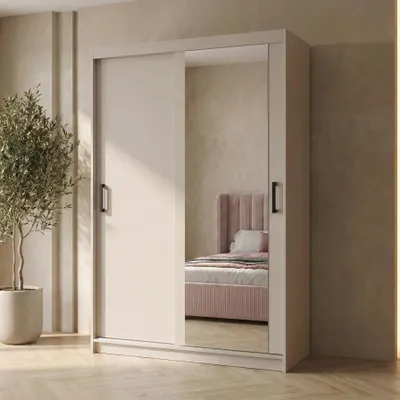 Produktbild von BEAUTYSOFA | Schwebetürenschrank HELA 100 cm Kaschmir – 2-türig Moderner Kleiderschrank mit Spiegel und Schiebetüren