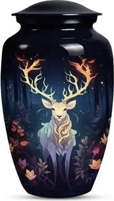 Produktbild von XXL Urnen für Menschen&Haustiere Asche-3.5L|Metall Tierurnen für Hunde&Katzeurne|Stilvolle Gedenkurne für Asche Urne Mensch|Hirsch im Walddesign urne