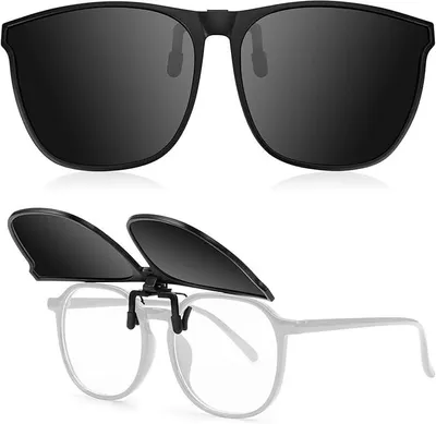Produktbild von GKA Sonnenbrille Aufsatz Clip on echt polarisiert grau Überbrille Sonnenbrillenaufsatz Brillenaufsatz Sonnenbrille klappbar
