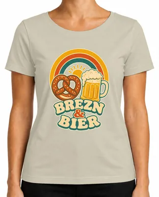 Produktbild von Brezn & Bier Bayern Wiesn Trachtenshirt Lederhose Damen T-Shirt, Natur, S