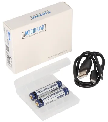 Produktbild von 2 Stück Keeppower AAA 1,5V 1000mWh Lithium Ionen Akku, Micro, AAA, LR03, mit USB-Ladebuchse, wiederaufladbar über micro USB