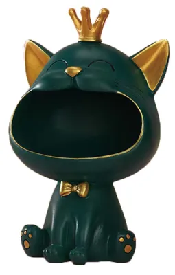 Image de SolidKeus - Statue de chat décorative en vert, avec fonction de rangement