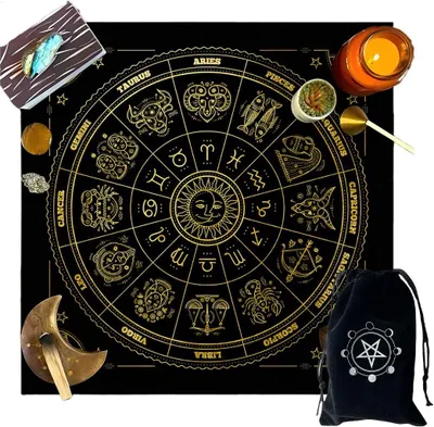 Productafbeelding van Tarotmat - Waarzeggerij - Altaar-tafelkleed - Tarottas - Orakelkaarten - Esoterische slinger voor tarotkaarten