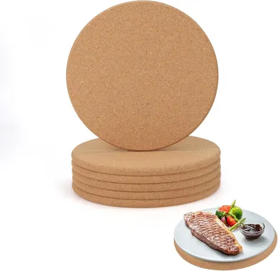Obrázok produktu pre Sada 6 okrúhlych podložiek, 20 cm, odolné voči teplu, prírodný korok, do kuchyne
