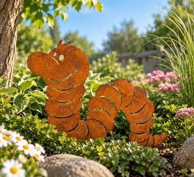 Produktbild von Edelrost Wurm Gartenstecker Metall Wurm Gartendeko Beetstecker Rost