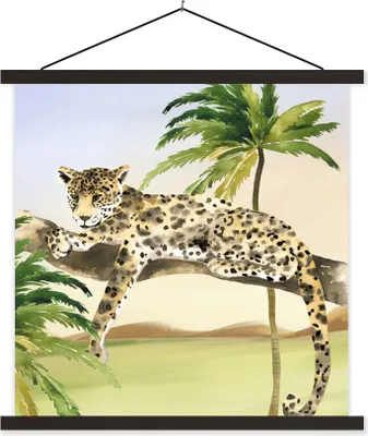 Produktbild von MuchoWow® Textilposter Leopard - Dschungel - Baum 90x90 cm mit schwarzem Rahmen - Magnetisches