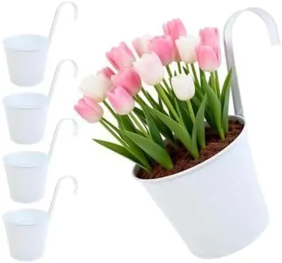 Immagine prodotto di Vasi sospesi - Vasi in metallo - Decorazioni per piante - Ganci rimovibili - Altezza 16 cm - Bianco