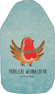 Produktbild von Mr. & Mrs. Panda Wärmflasche Rotkehlchen Weihnachten - Eisblau - Geschenk, Frohe, Wärmekissen, Winter, Wärmflaschen, Heiligabend, naturkautschuk, mit Bezug, Vogel, Plüsch