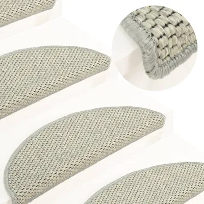 Image de The Living Store Tapis d'escalier autocollant aspect sisal 15 pcs. 65x21x4 cm Gris