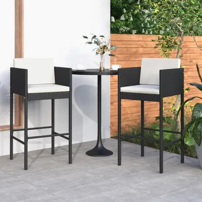 Image de The Living Store Tabouret de bar 2 pcs. avec coussin noir Poly rotin