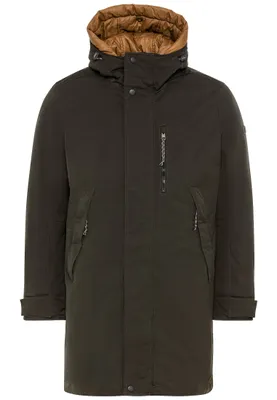 Obrázok produktu pre Pánsky teplý kabát značky camel active, tmavo khaki farby, s odnímateľnou vnútornou kapucňou