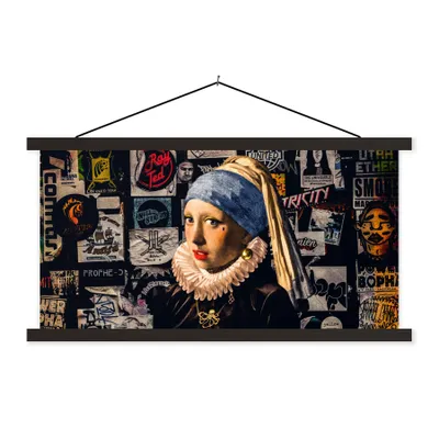Obrázok produktu pre MuchoWow® Textilný plagát - Dievča s perlovou náušnicou - Tetovanie - Vermeer - 150x75cm - S čiernymi lamelami