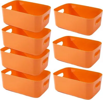 Produktbild von Famanu Aufbewahrungsboxen Set – 7 Kunststoffboxen mit Griffen, ideal für Küche, Bad und Schlafzimmer (orange, 30×20×12 cm)