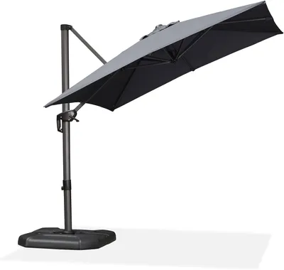 Produktbild von PURPLE LEAF Sonnenschirm 250 x 250 cm Groß Ampelschirm mit Kurbel 360-Grad Drehbar mit Fußpedal und Kreuzsockel für Terrasse, Balkon Sonnenschutz,Grau