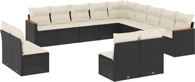 Produktbild von vidaXL 13-tlg. Garten-Sofagarnitur mit Kissen Schwarz Poly Rattan