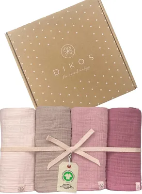 Zdjęcie produktu dla Śliniaki dla niemowląt - zestaw 4 sztuki - bawełniane - 64 x 64 cm - 100% organiczna bawełna GOTS - śliniaki - muślin - chusteczki