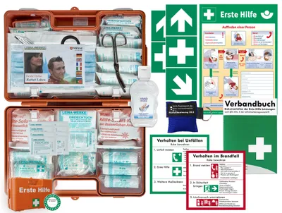 Produktbild von Verbandskasten (G) Typ CN -Komplettpaket- Erste Hilfe aktuelle DIN 13169 (Betriebe) -DSGVO- INKL. Hygiene-Gel & Beatmungshilfe + AUSHANG + AUFKLEBER