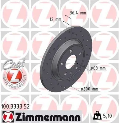 Image de 2x ZIMMERMANN disque de frein 100.3333.52 pour AUDI A4 Avant (8K5 B8) Q5 (8RB) 36mm