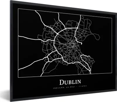 Produktbild von MuchoWow® Gerahmtes Poster Stadtplan - Dublin - Karte 80x60 cm - Poster mit Schwarzem Bilderrahmen Wandposter Rahmen Foto Bilder - Schwarzem - Mit Gestell