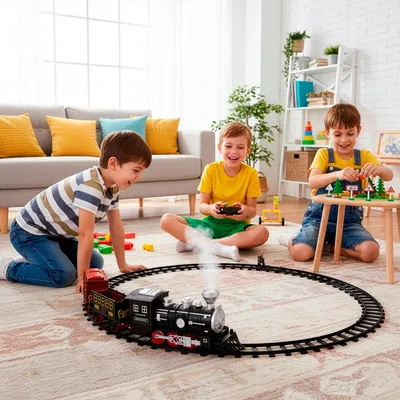 Produktbild von Springos® Dampflok-Spielzeug Lokomotive Eisenbahn mit Sound und Dampfeffekt – 5 Wagen