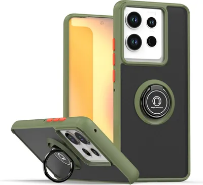 Immagine prodotto di Custodia per Motorola Edge 50 Pro in TPU traslucido opaco con supporto ad anello e supporto verde militare