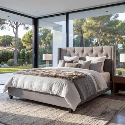 Produktbild von Polsterbett MCW-N59, Bett Doppelbett Bettgestell mit Lattenrost, Massivholz Stoff/Textil 180x200cm  grau