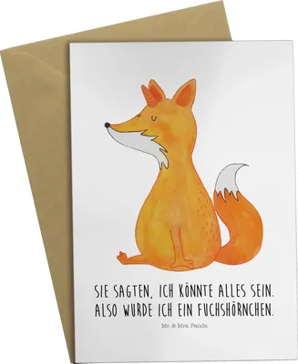 Produktbild von Mr. & Mrs. Panda Grußkarte Einhorn Fuchs - Weiß - Geschenk, babykarte, Füchse, einladungskarten, Unicorn, Fuchshörnchen, osterkarte, Einhörner, weihnachtskarten, Unicorns