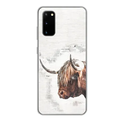 Produktbild von MuchoWow® Handyhülle Schutzhülle Hülle für Samsung Galaxy S20 Scottish Highlander - Tiere - Zeitungspapier Silikon Softcase Handy Hülle - Bild