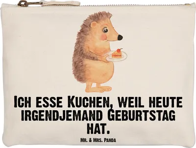 Produktbild von Mr. & Mrs. Panda Kosmetiktasche Igel Kuchenstück Grösse XL Große - Weiß - Geschenk, Stoffbeutel, Federtasche, Essen Spruch, Lustige Sprüche, Pouch, Schlampermäppchen