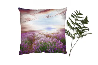 Produktbild von MuchoWow® Zierkissen Sofakissen Wohnzimmer Dekokissen 45x45 cm Lavendel - Sonne - Blumen - Schlafpolster - Polster für das Sofa