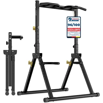 Immagine prodotto di DH FitLife Power Tower Pieghevole - Stazione Fitness Multifunzionale con Barra per Trazioni, Dip Parallele e Supporti per Bilanciere, Fino a 150 kg
