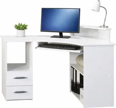 Produktbild von Eck-Schreibtisch weiß Nachbildung Schreibtisch 115x44(73)x72(85) #409