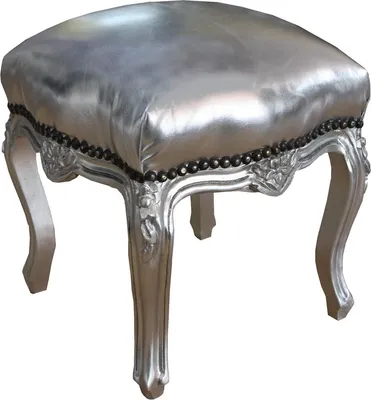 Produktbild von Casa Padrino Barock Sitzhocker Silber / Silber Höhe 40 cm, Breite 35 cm - Barock Möbel
