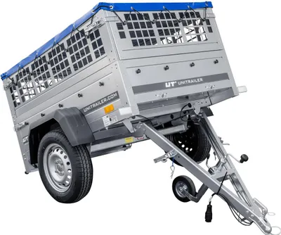 Zdjęcie produktu dla Przyczepka samochodowa 150x106 UNITRAILER GARDEN 150 KIPP z burtami siatkowymi i pokrowcem niebieskim
