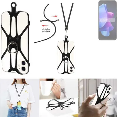 Produktbild von K-S-Trade 3in1 Handykette Handyband Handykordel Halsband Smartphone-Ring Handy-Ring kompatibel mit Tecno Spark 10 5G Fingerhalterung Handyring