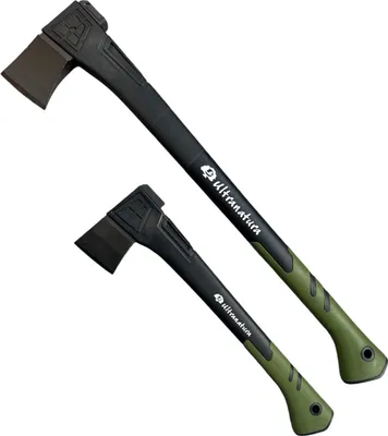 Produktbild von Ultranature-Set aus Spaltaxt und Hackaxt in Schwarz/Grün, inklusive Klingenschutz – Kopf aus Hartstahl – mit Softgrip und Anti-Rutsch. 2130 g/71 cm Spaltaxt und 1110 g/46 cm Hackaxt – Axt-Set mit Stahlkopf