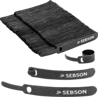 Produktbild von 100x Kabelbinder wiederverwendbar Klett schwarz 12mm breit 100mm lang SEBSON