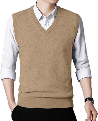 Produktbild von Weste aus Strickwaren, ohne Ärmel, mit V-Ausschnitt, in Khaki