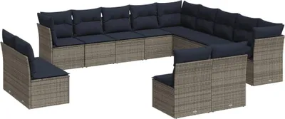 Produktbild von vidaXL 13-teiliges Gartensofa-Set mit Kissen, grau, Polyrattan
