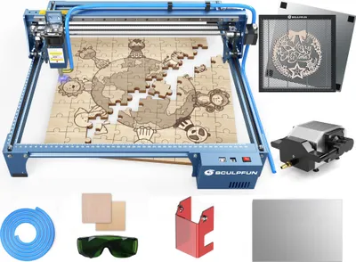 Produktbild von SCULPFUN S10 10W mit Sculpfun 400x400mm Honeycomb Wabentisch und Air Assist Kit, 0.01mm Industriequalität Gravurgenauigkeit Cutter