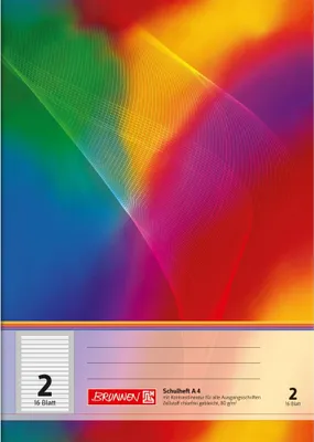 A notebook cover with a colorful abstract design and product information at the bottom.