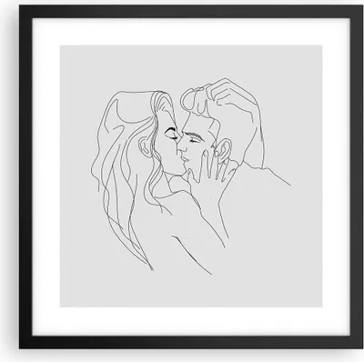 Produktbild von Gerahmtes Poster - Schwarzer Rahmen - Kuss Paar Skizze - 40x40 cm - Wand Bild - Wanddeko - Wandbilder - Kunstposter - Wandposter - Bilderrahmen - Bilder - Kunstdruck - Wanddekoration - P2BAC40x40-4434