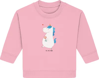 Produktbild von Mr. & Mrs. Panda Organic Baby Pullover Einhorn Spaziergang 12. - 18. Monat - Baumwolle Pink - Geschenk, Mutter, Bullover, Motivation, Blumen, Einhörner, Unicorn